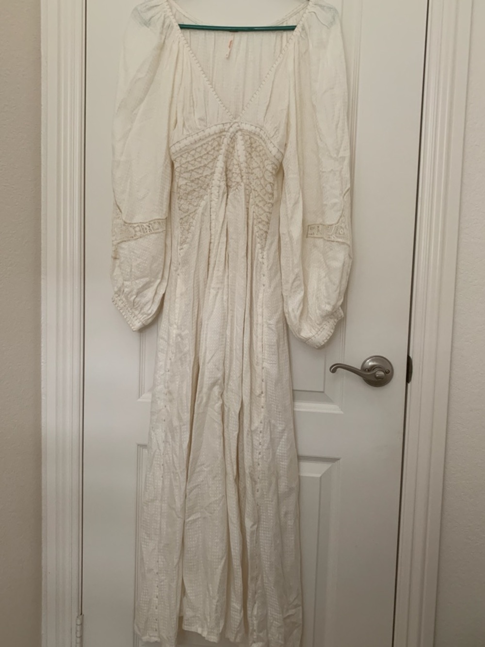EUC Free People Southwest Lace Maxi Dress White Boho Bridal Maternity Size S